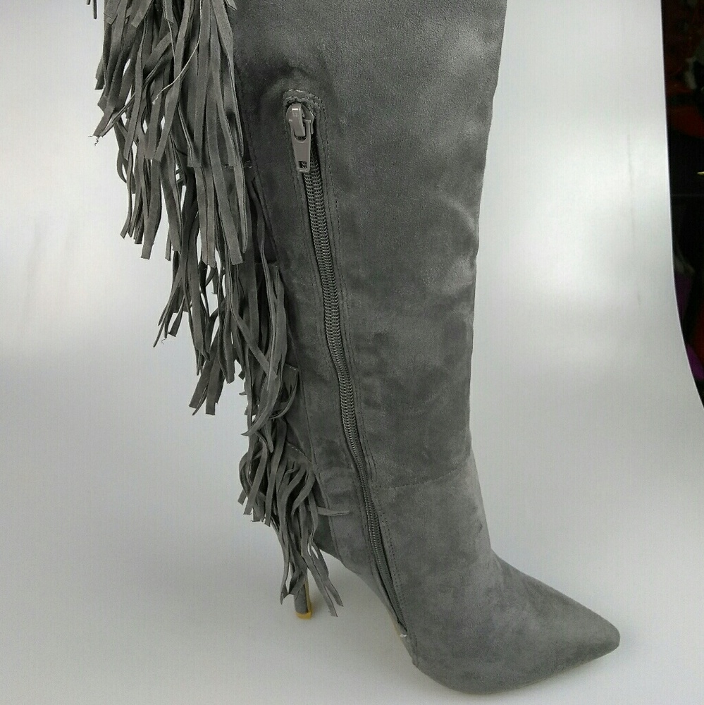 Below knee grey sway high heels
